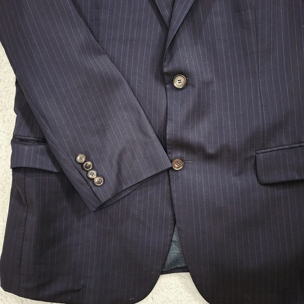Boss Hugo‎ Boss Navy Light Blue Pinstripe Wool Coat Blazer Double Vented 44R